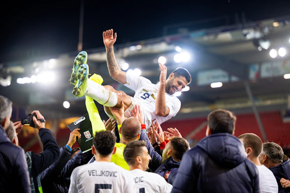 Aleksandar Mitrovic hyllas i Serbien EM 2024