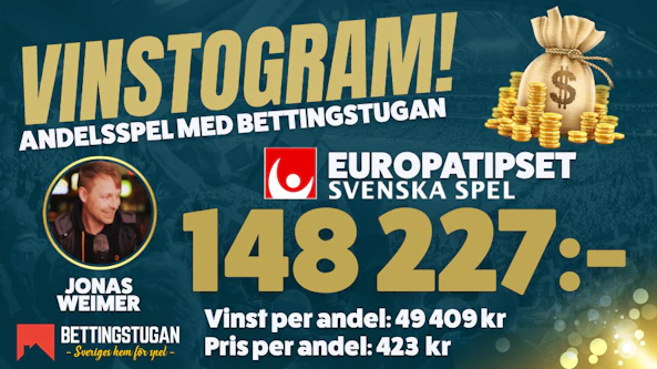 Jonas Weimer 13 rätt Europatipset 148 227 kr vinst
