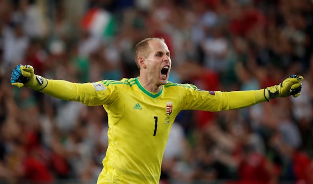 Pèter Gulácsi firar efter vinst mot Lettland