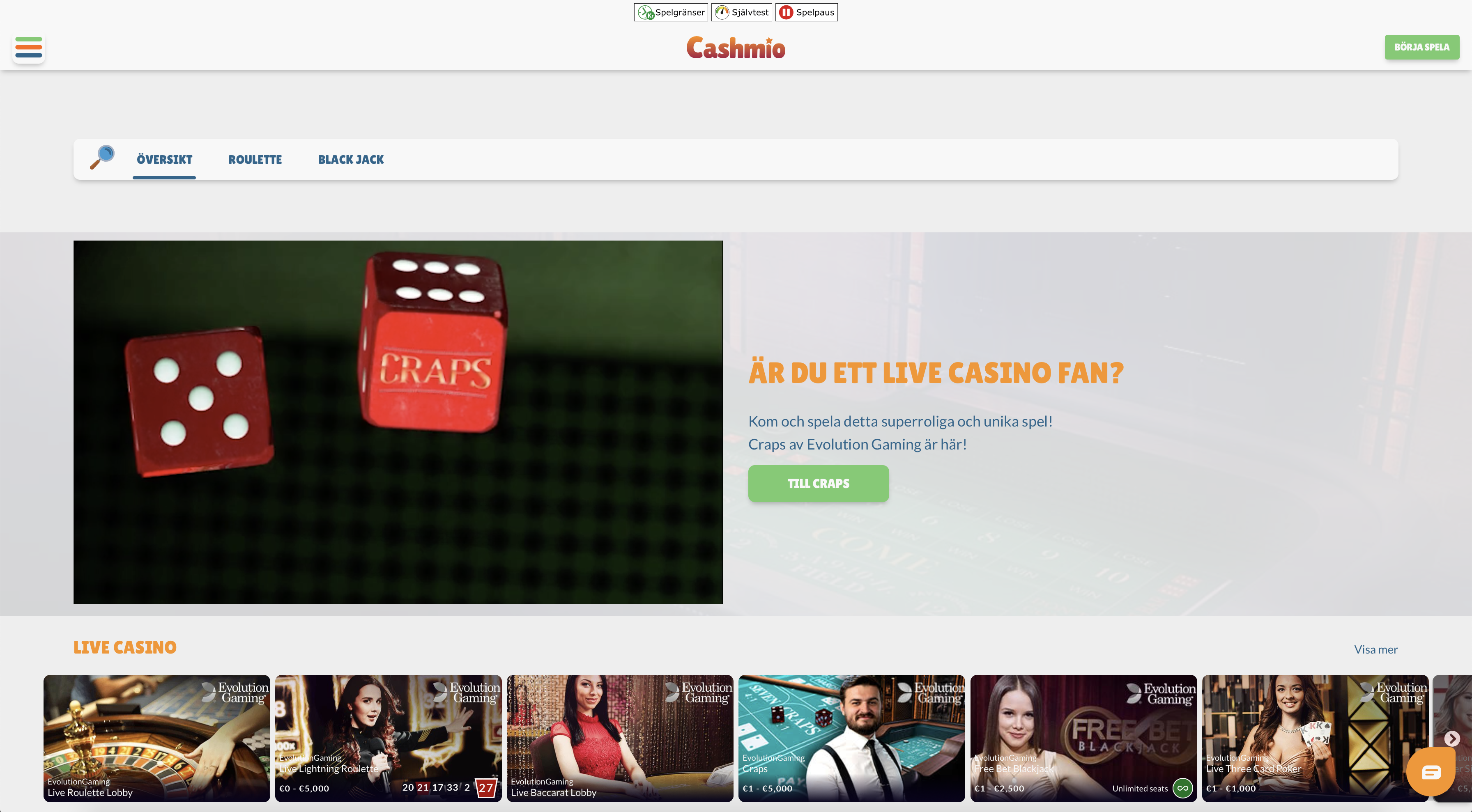 Cashmio live casino