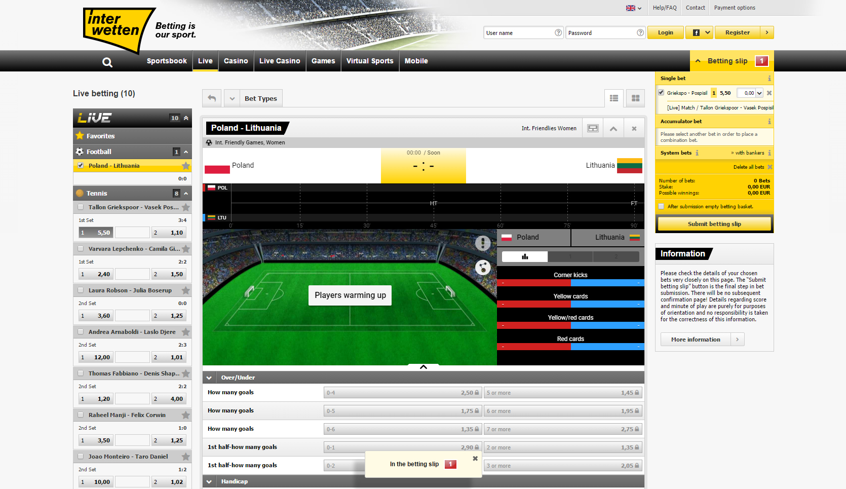 Interwetten Live Betting