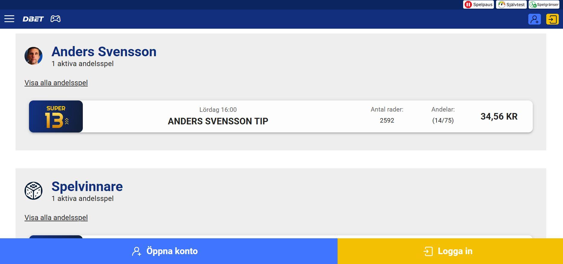 DBET Andelsspel med Anders Svensson