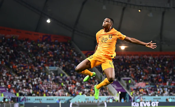 Denzel Dumfries firar i landslaget EM 2024