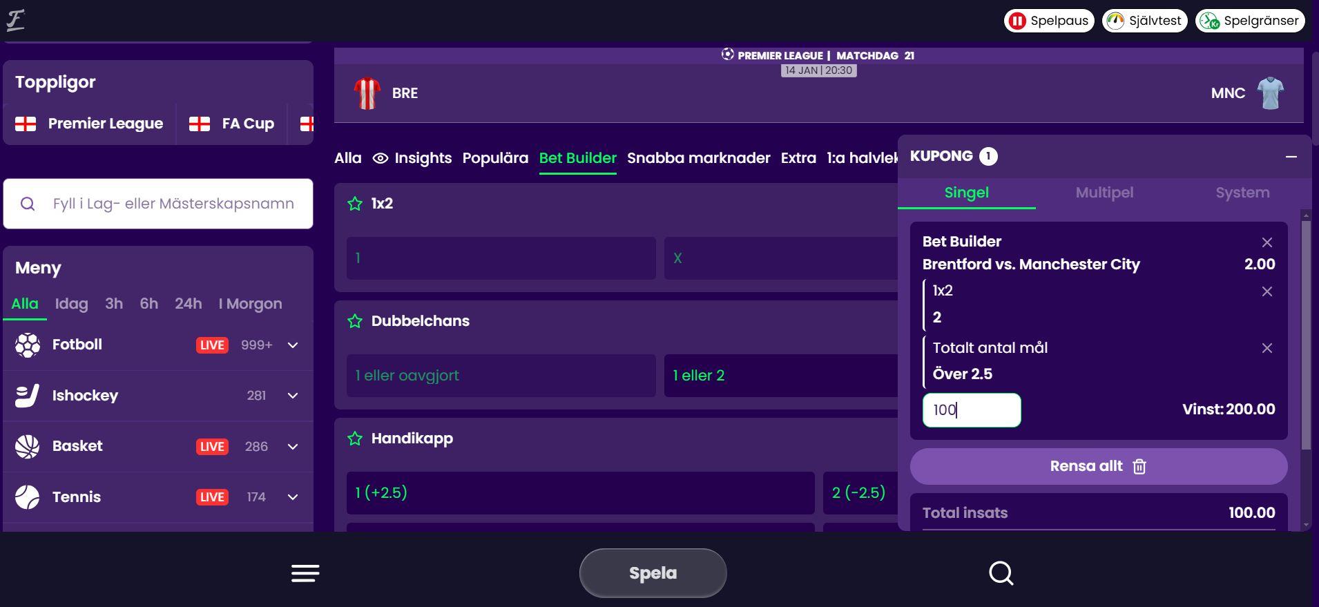 Flax Sport Casino Exempel pa bet builder