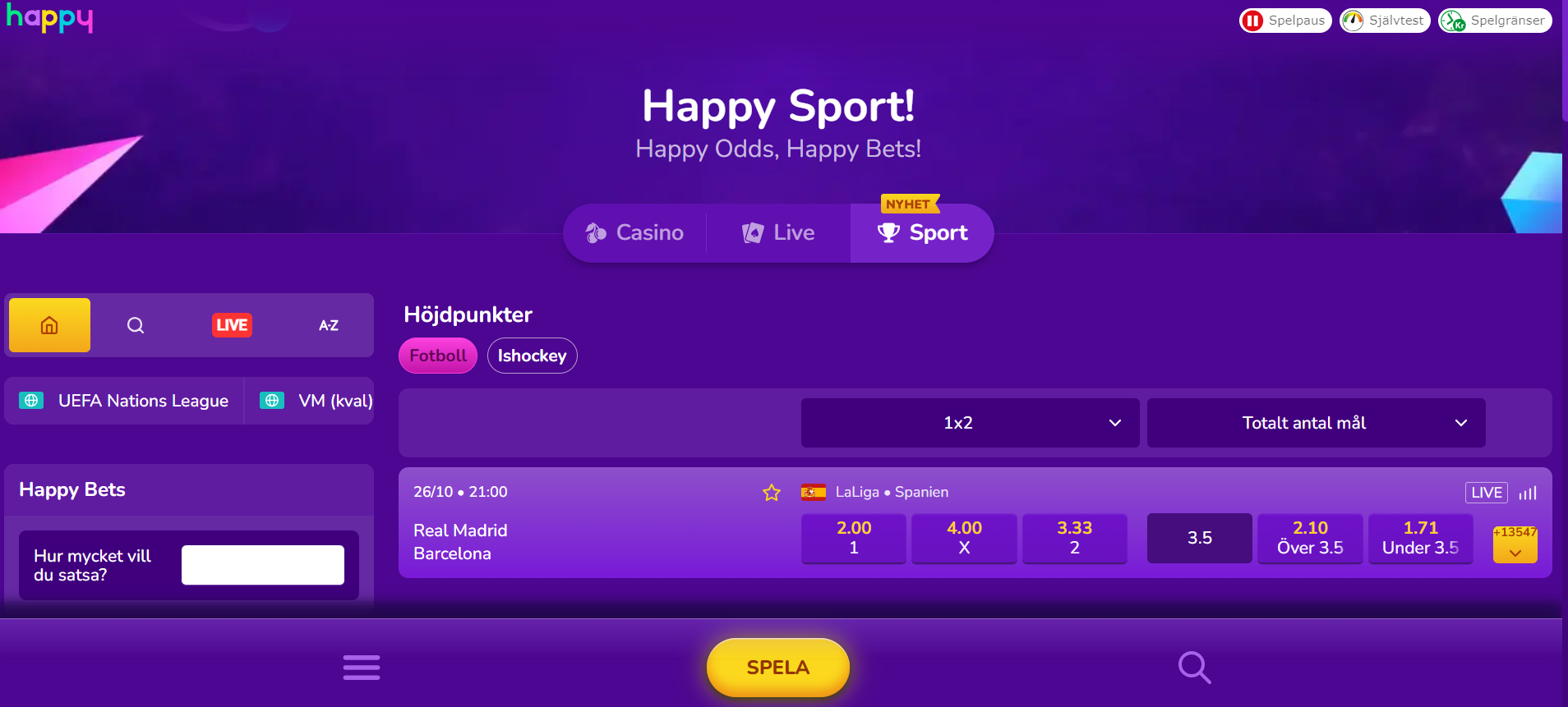 Happy Sports startsida