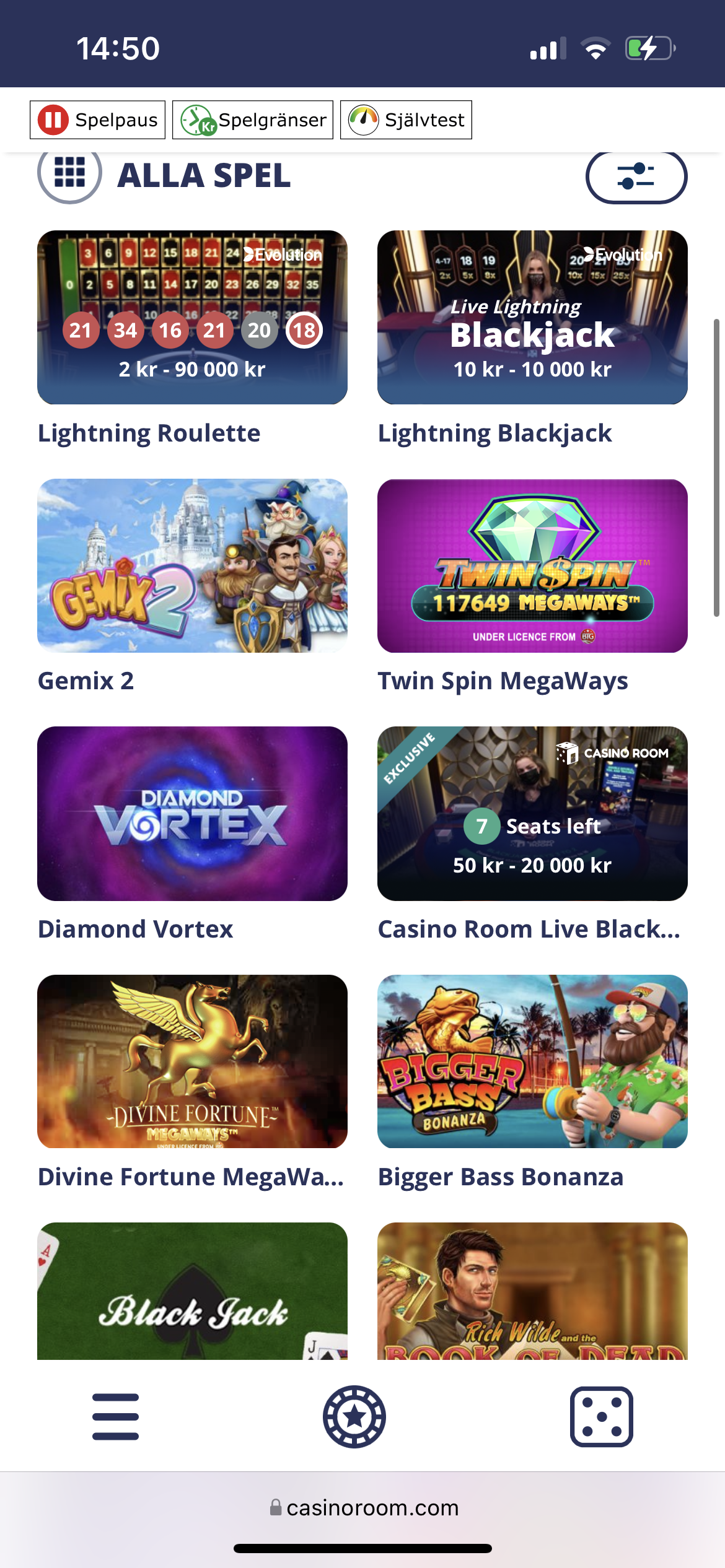 Casino room alla spel