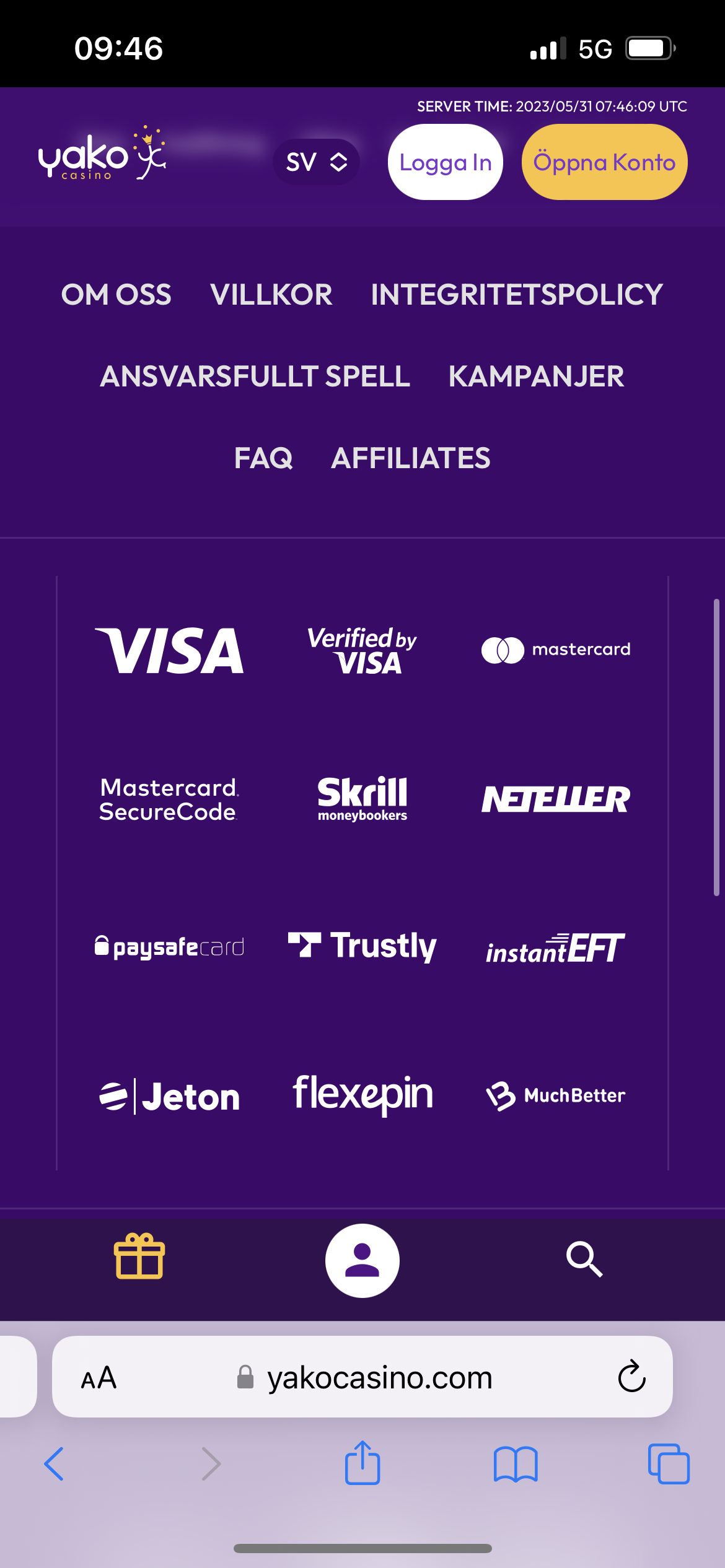 Yako Casino betalningsmetoder