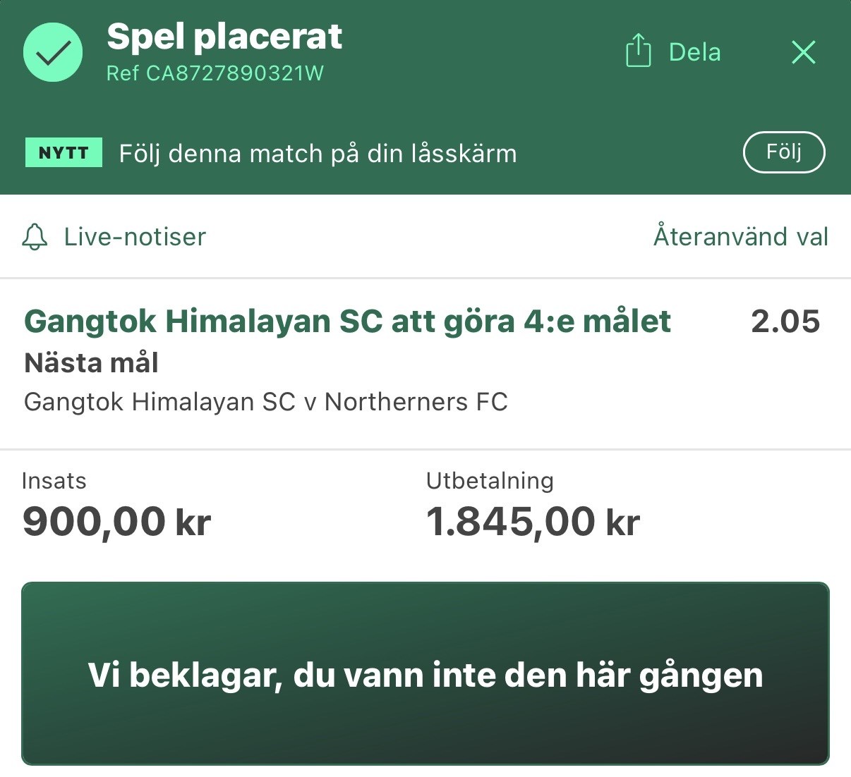 Resultat på spinnen