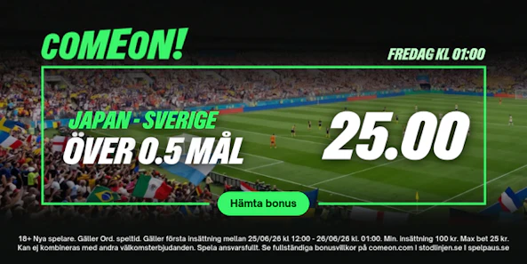 Japan Sverige comeon bonusboost Bettingstugan