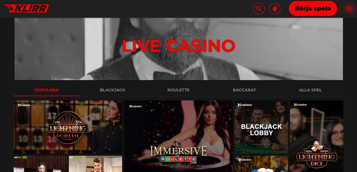 Klirr casino live casino