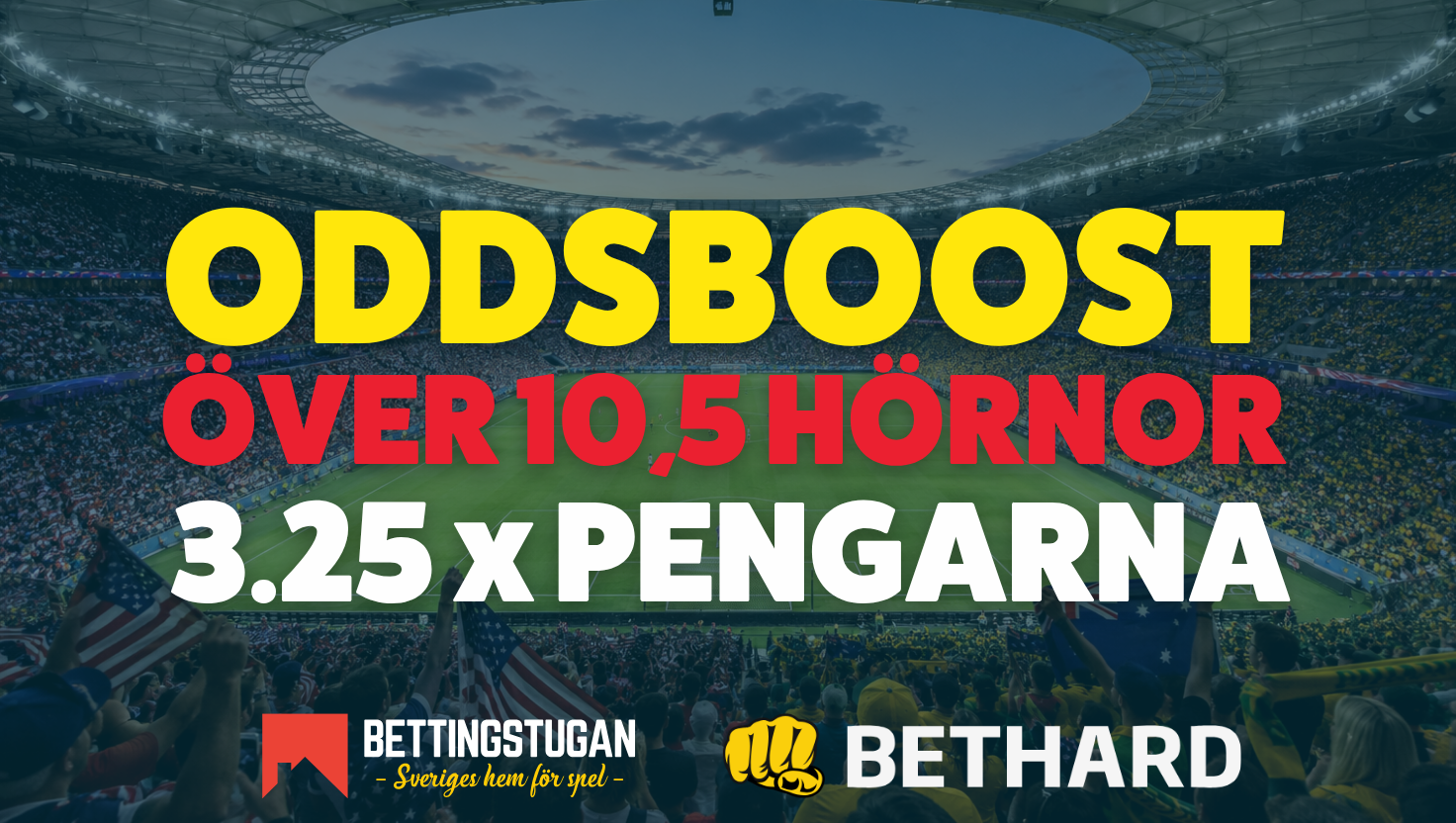 Förhöjt odds på hörnor inför USA - Australien - nu till 3.25 x pengarna!