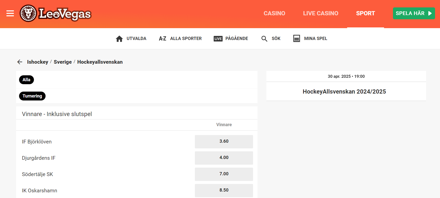 Leovegas Hockeyallsvenskan