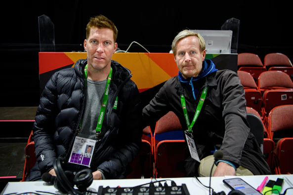 Magnus Wahlman och Per Svartvadet pa jobb for Svergies Radios rakning