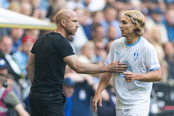 Malmo F Fs tranare Henrik Rydstrom och Sebastian Nanasi