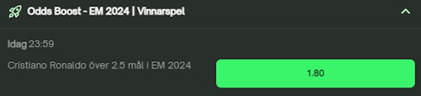 Oddsboost Come On CR7 over 25 mal