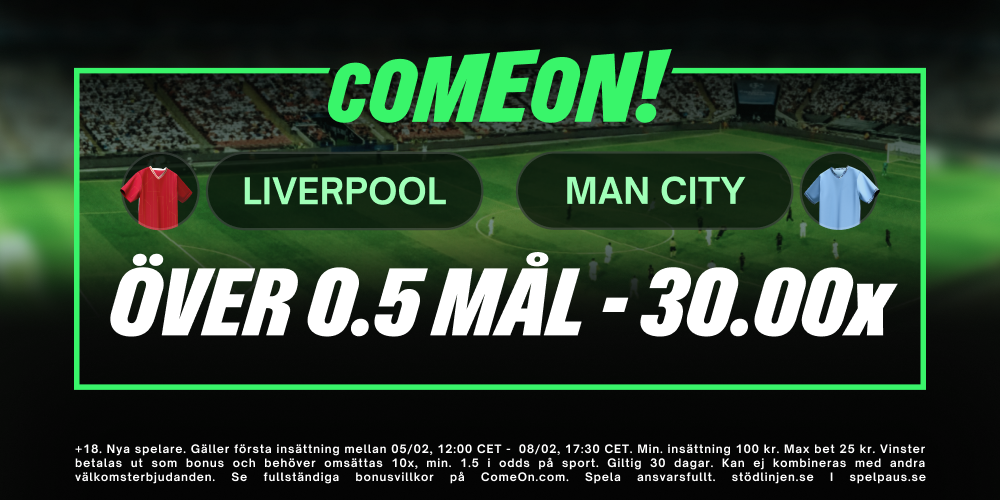 Spela över 0,5 mål i Liverpool - Man City till 30.00 x pengarna!