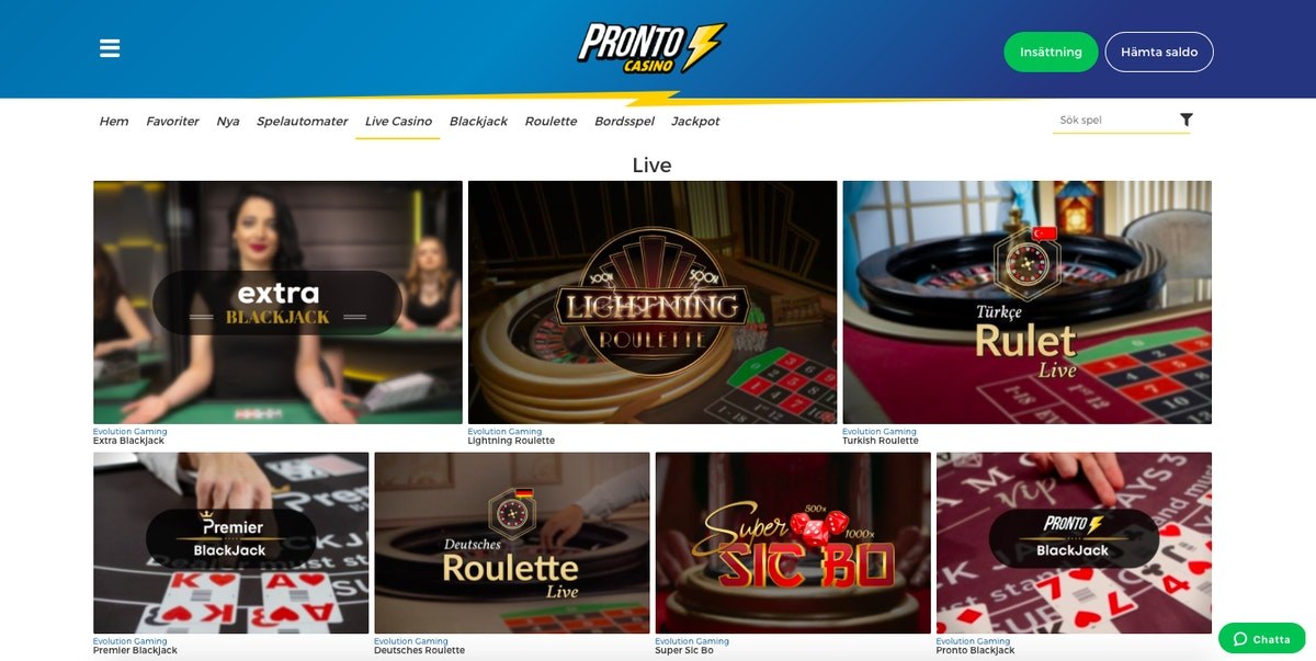 Pronto live casino