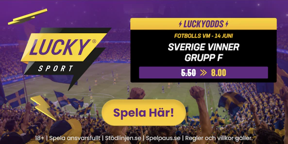 Oddsboost Sverige att vinna gruppen Fotbolls-VM 2026 Bettingstugan Lucky Sports