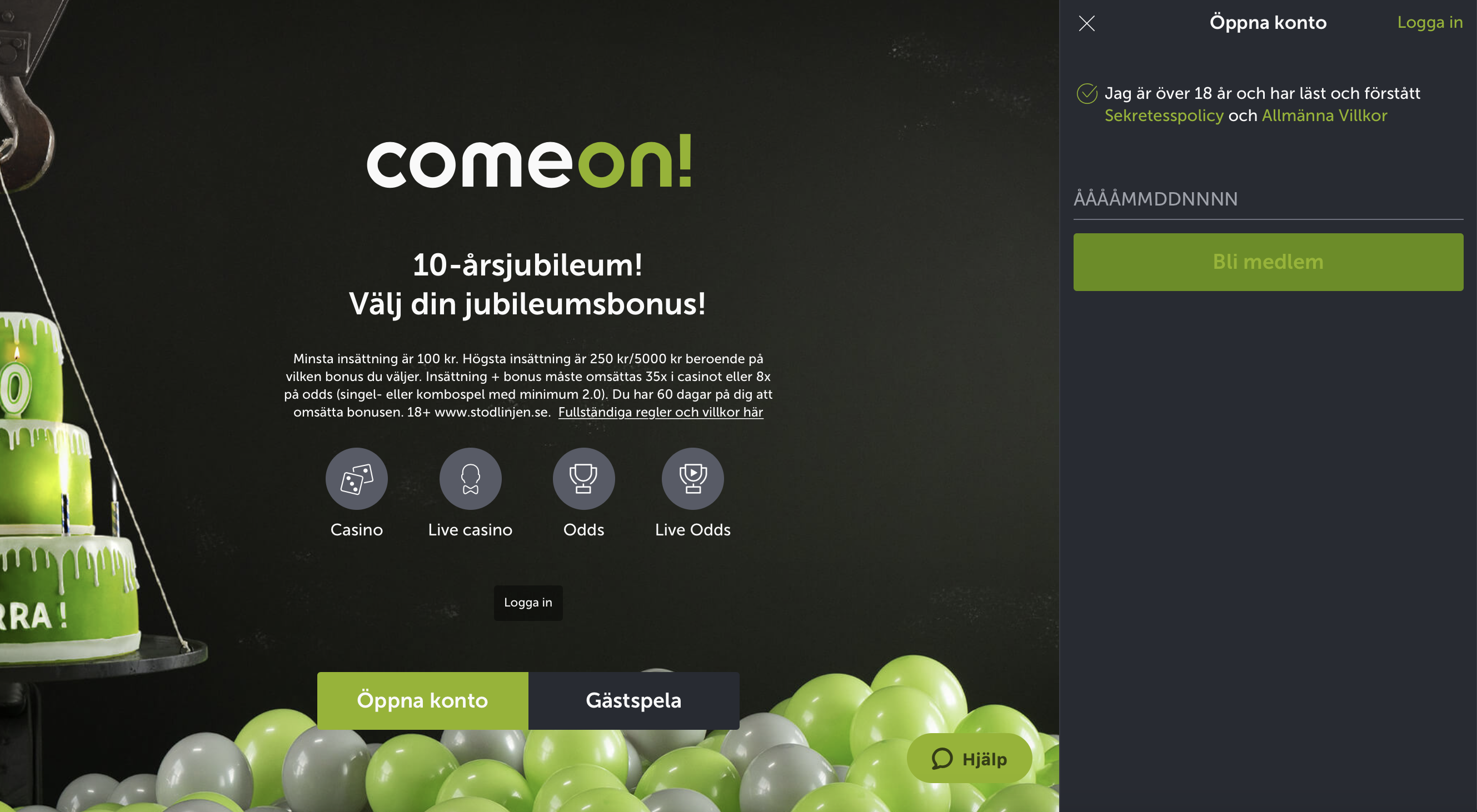 Spelbolag utan konto: Comeon