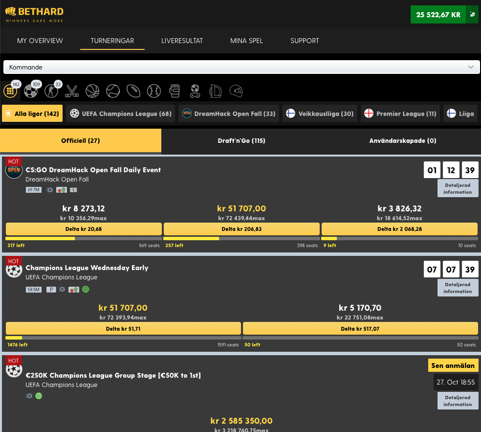 Fantasy Sport Bethard Lobby