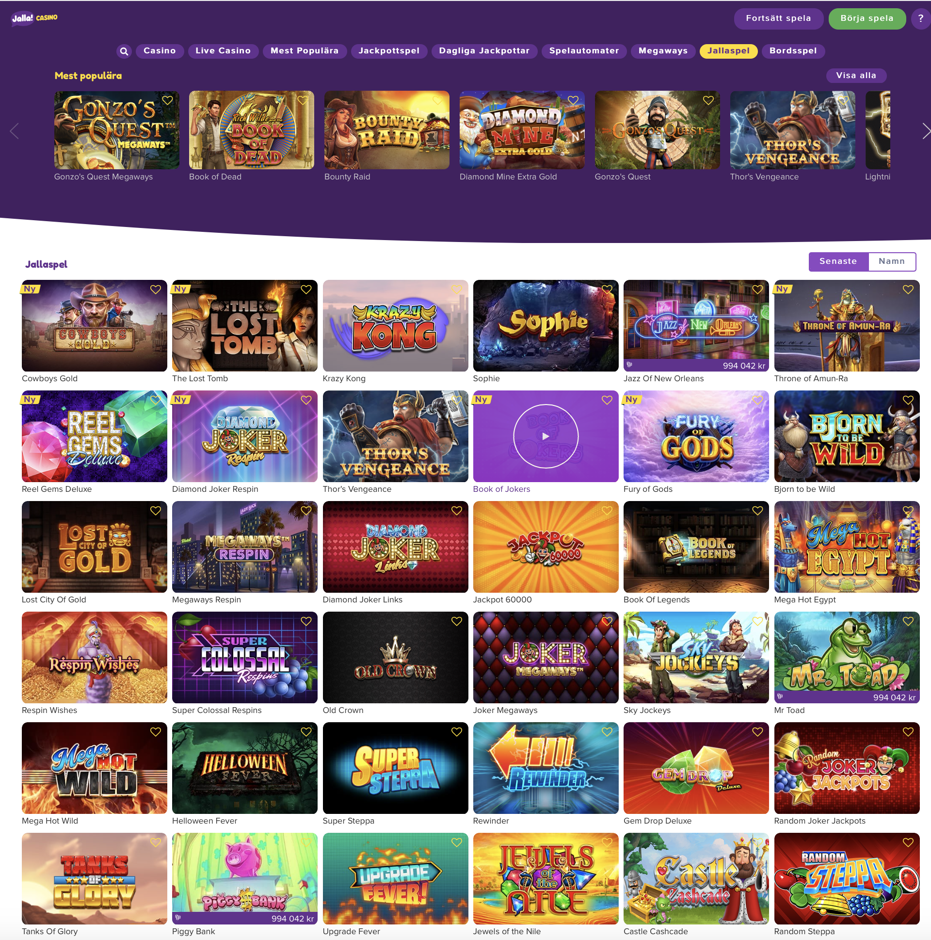 Stort utbud av unika Jallaspel
