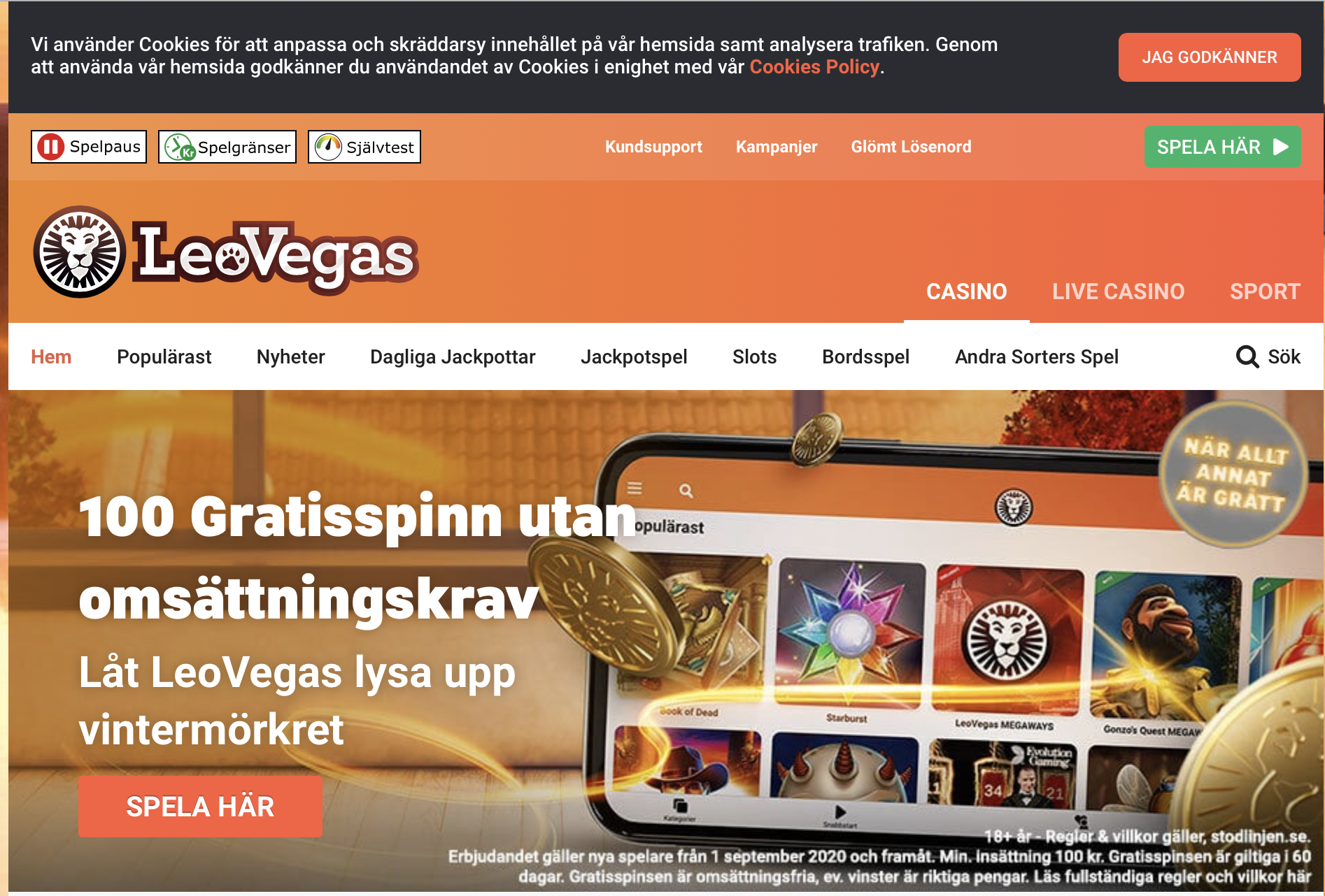 LeoVegas free spins utan omsättningskrav