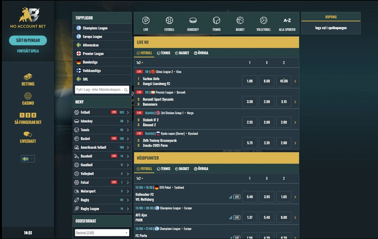 No Account Bet har svensk licens