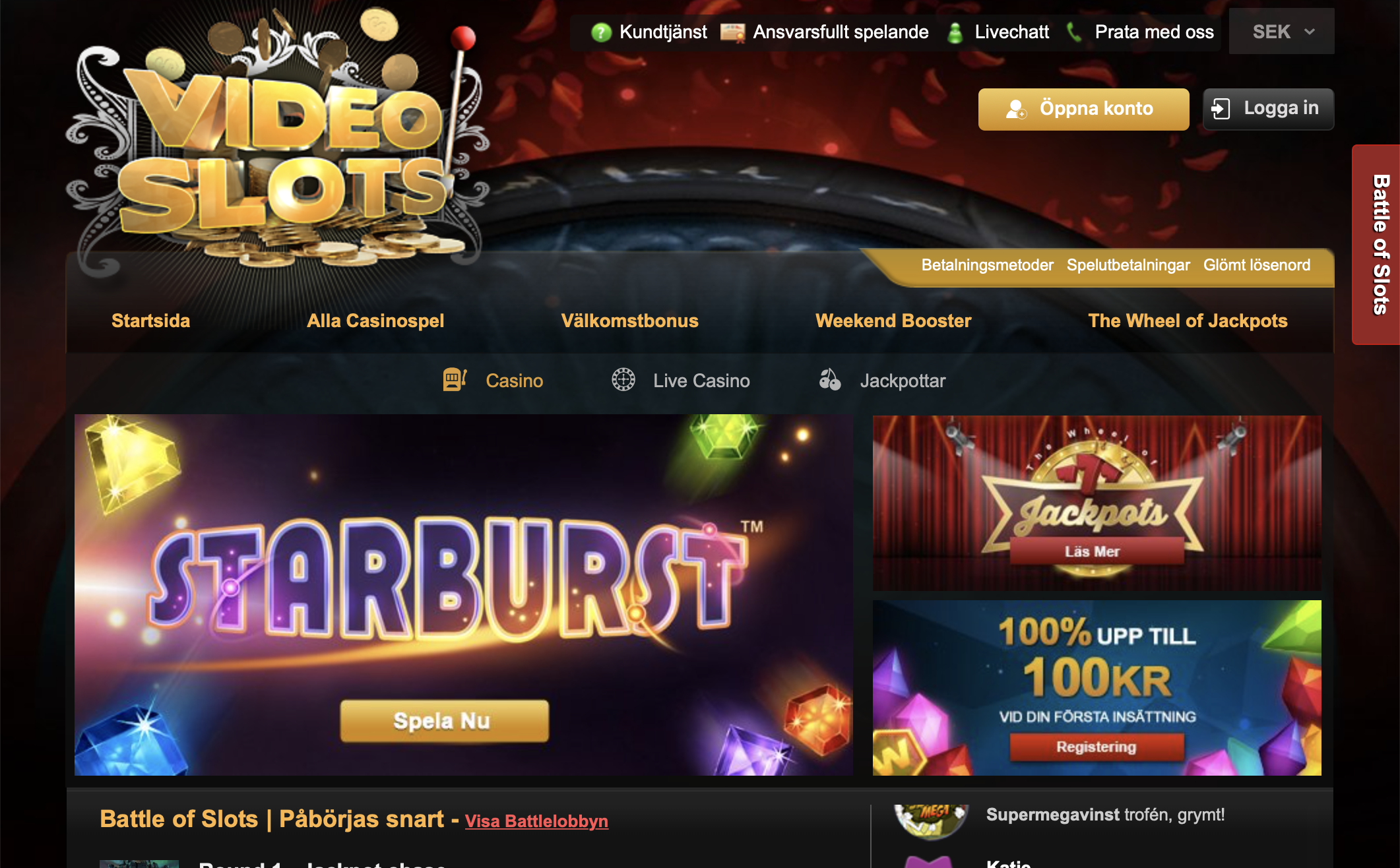 Videoslots casino bonus