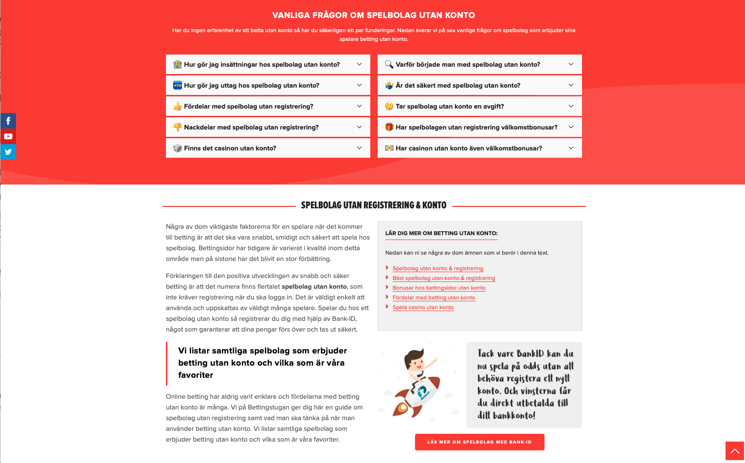 Spelbolag med Bank ID utan konto