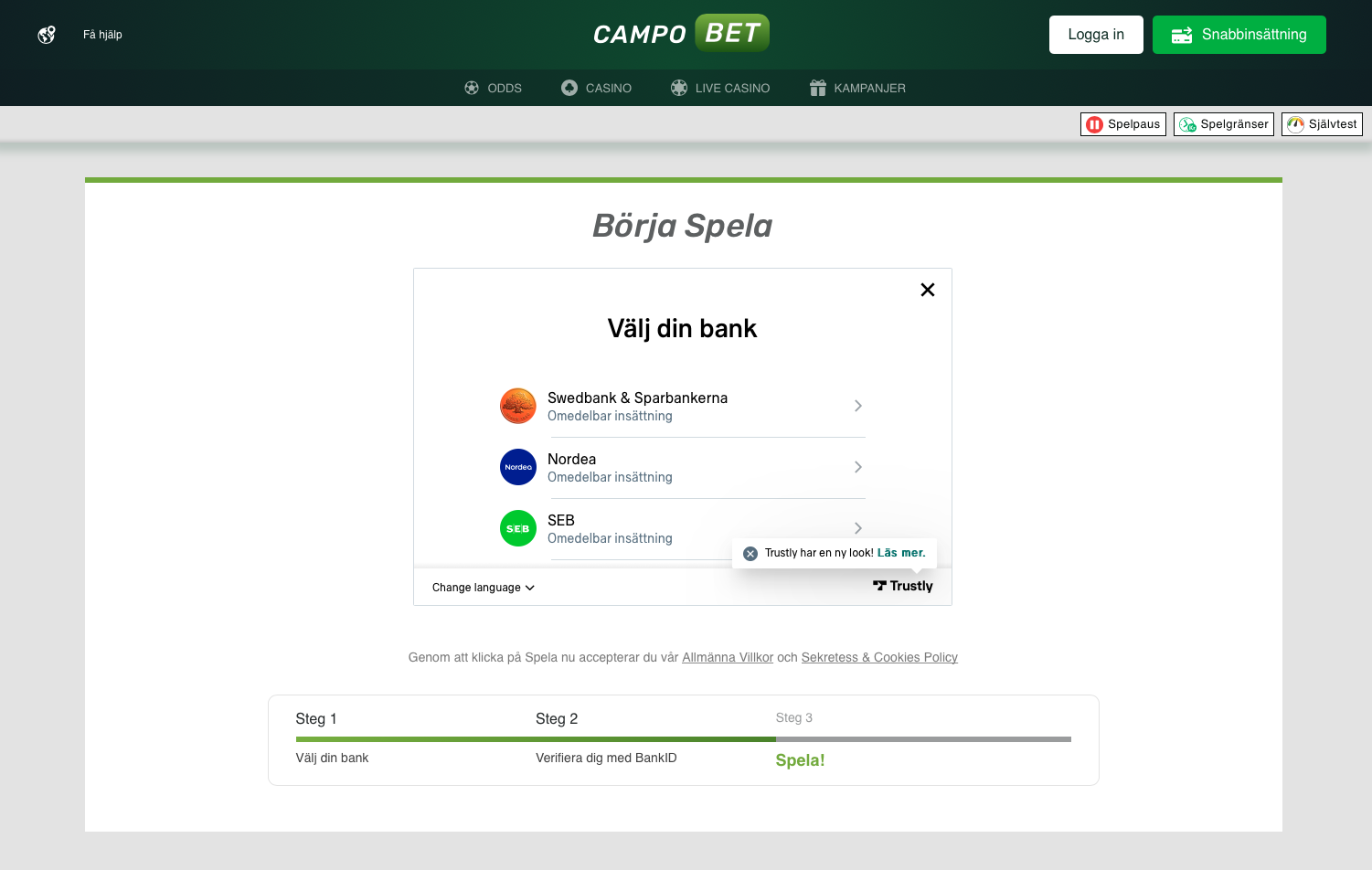 CampoBet med Bank ID
