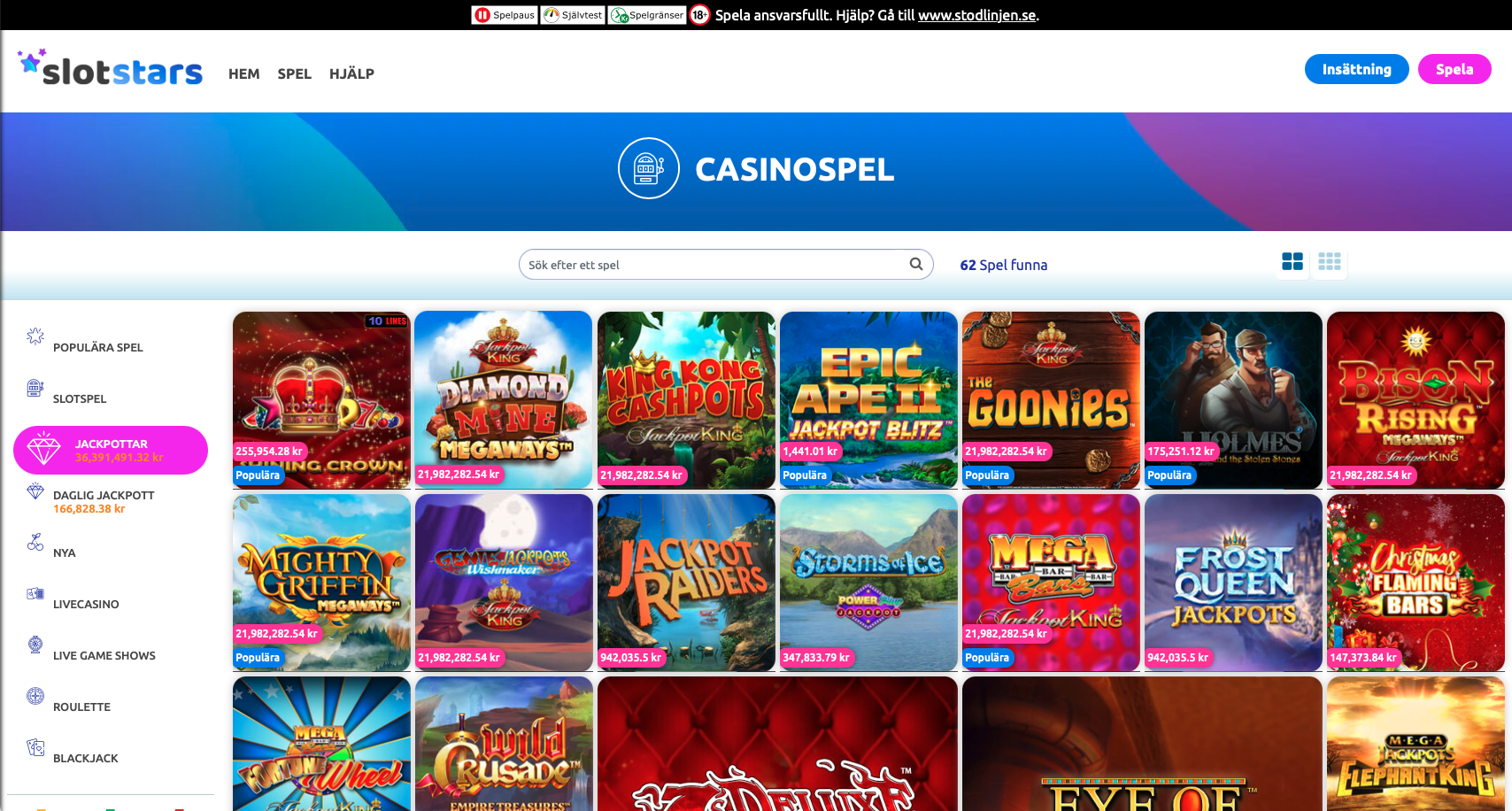 Slotstarts jackpottar