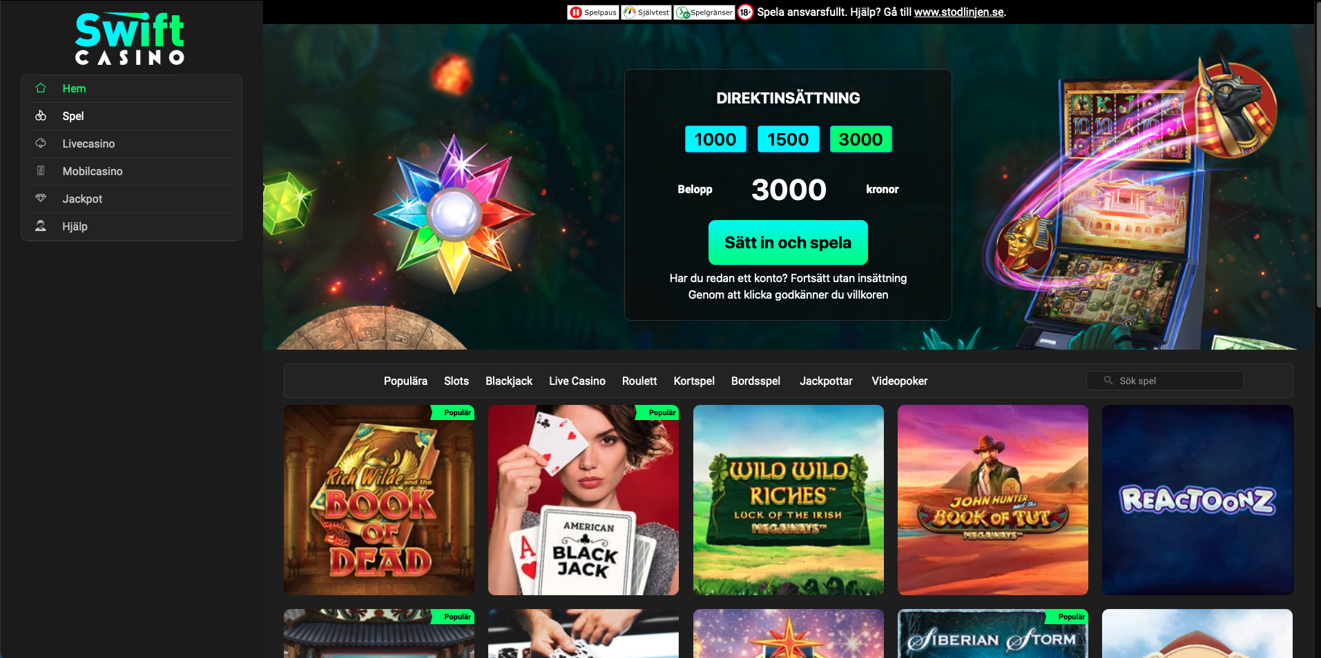 Swift Casino jackpot