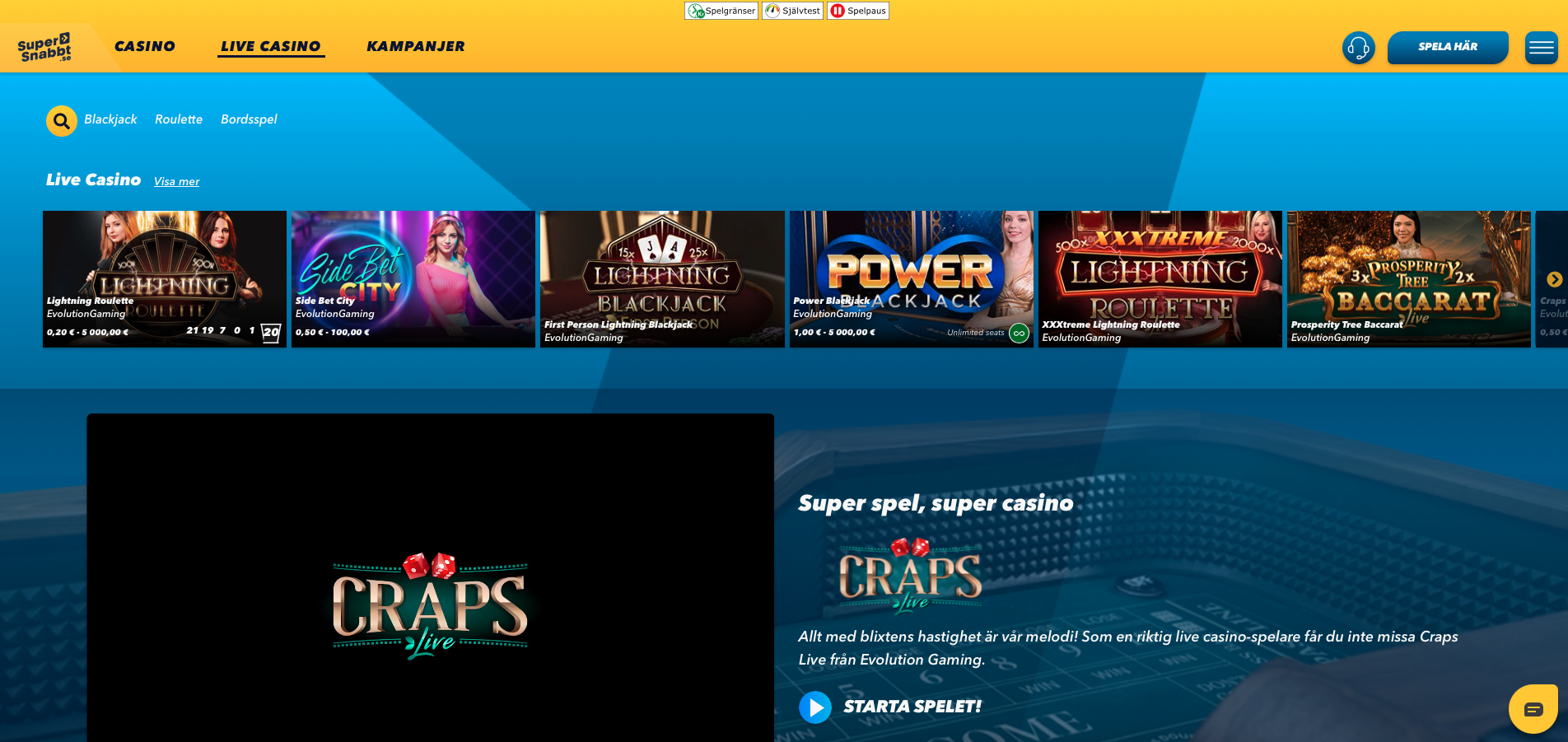 Supersnabbt live-casino