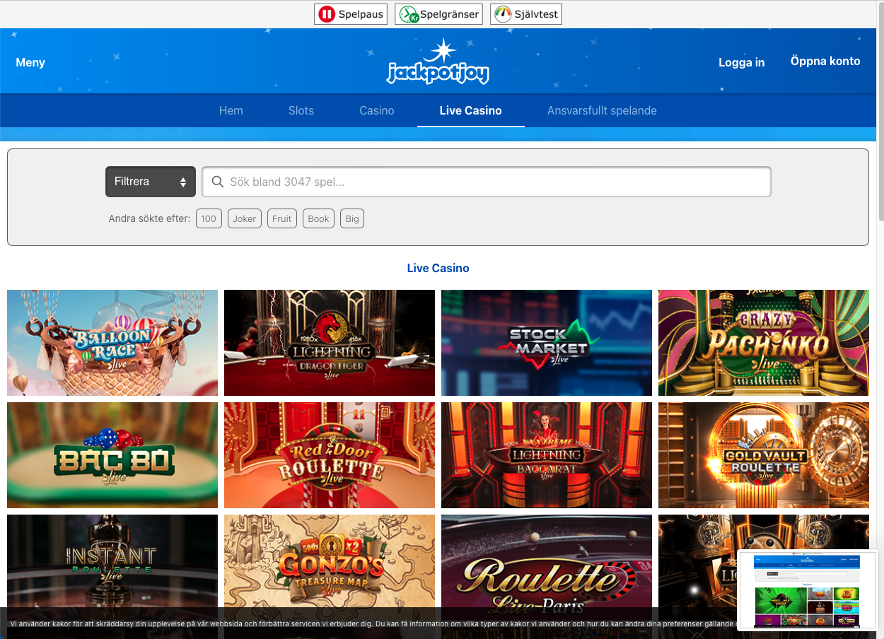 Jackpotjoy live-casino