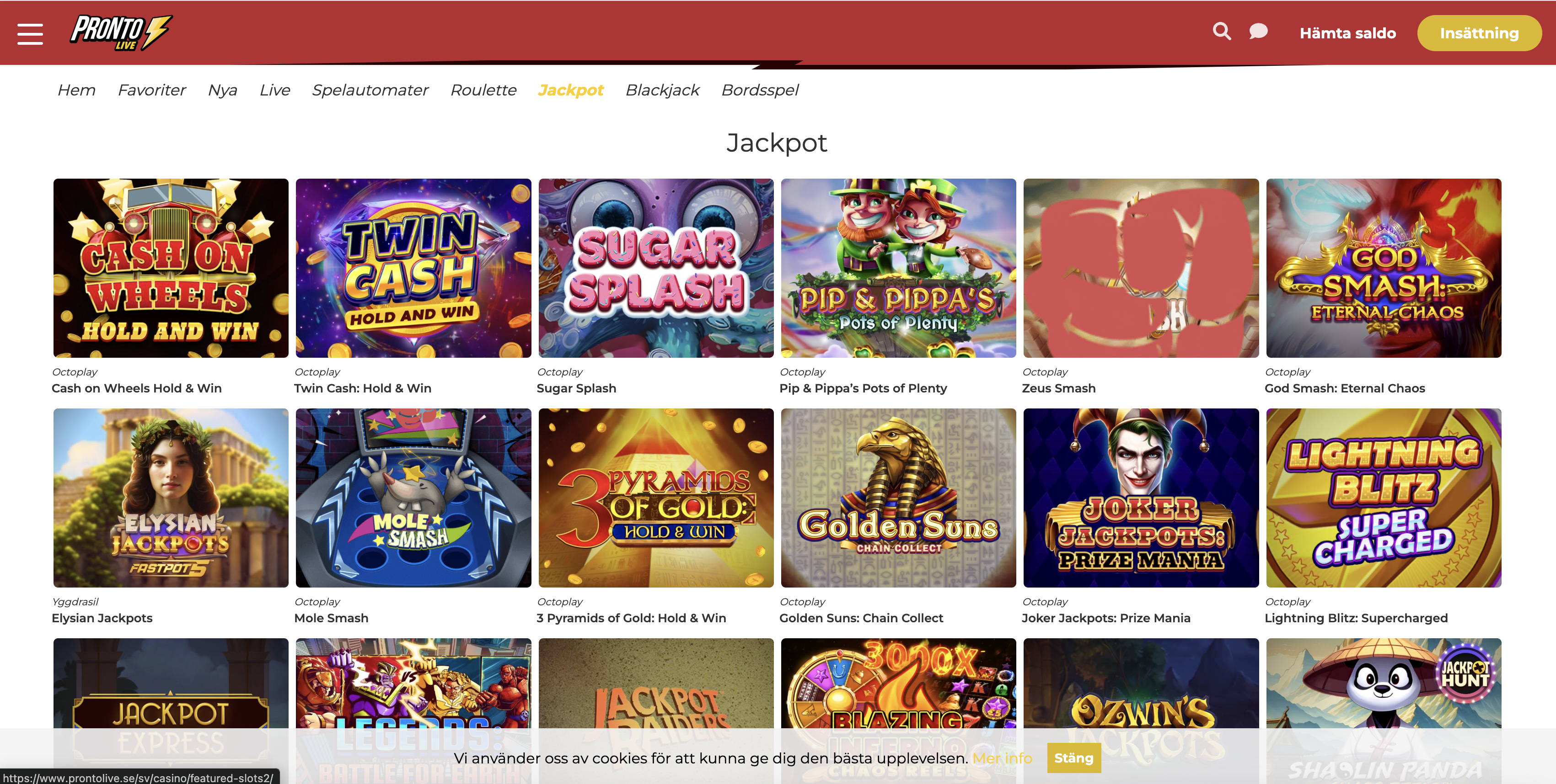 Pronto Live Jackpots