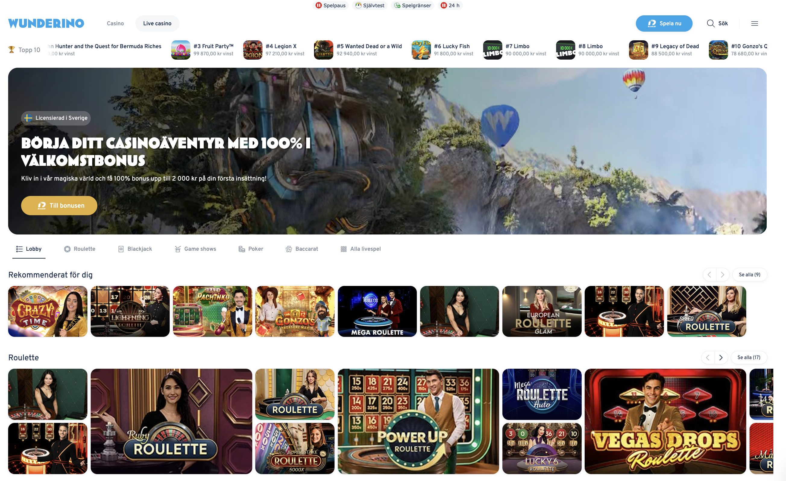 Wunderino live casino