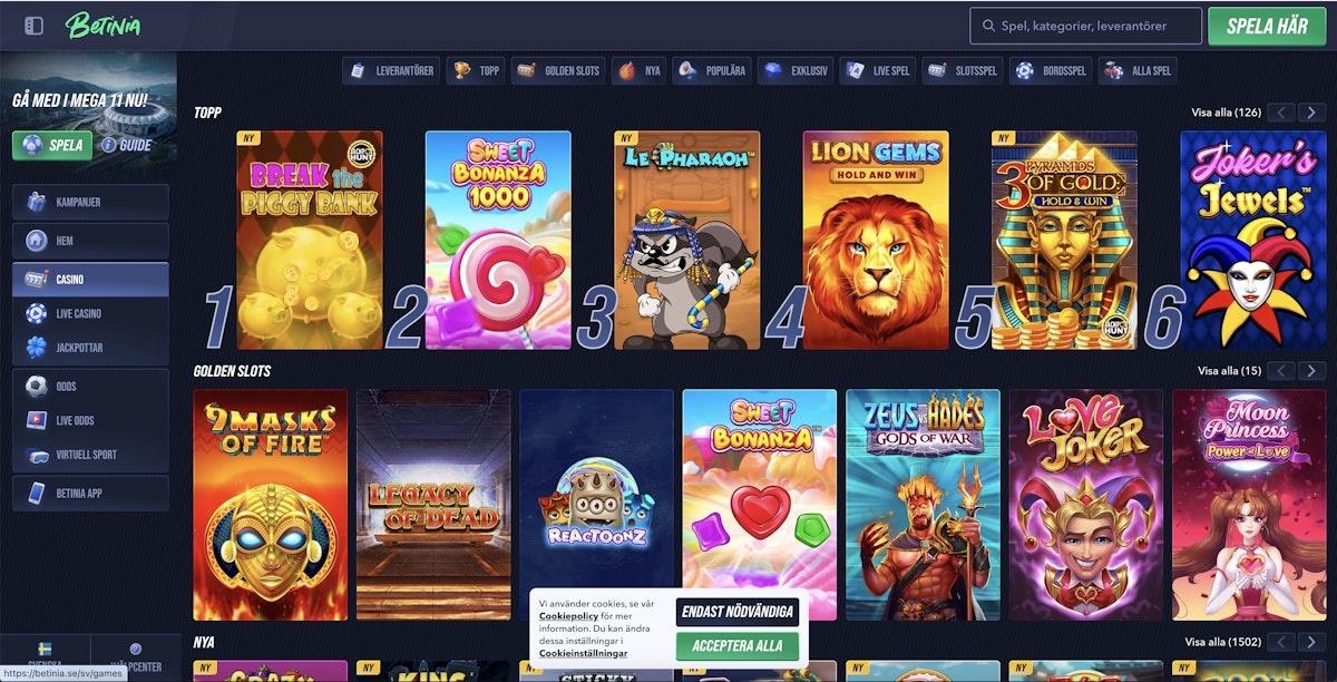 Betinia app interface screenshot