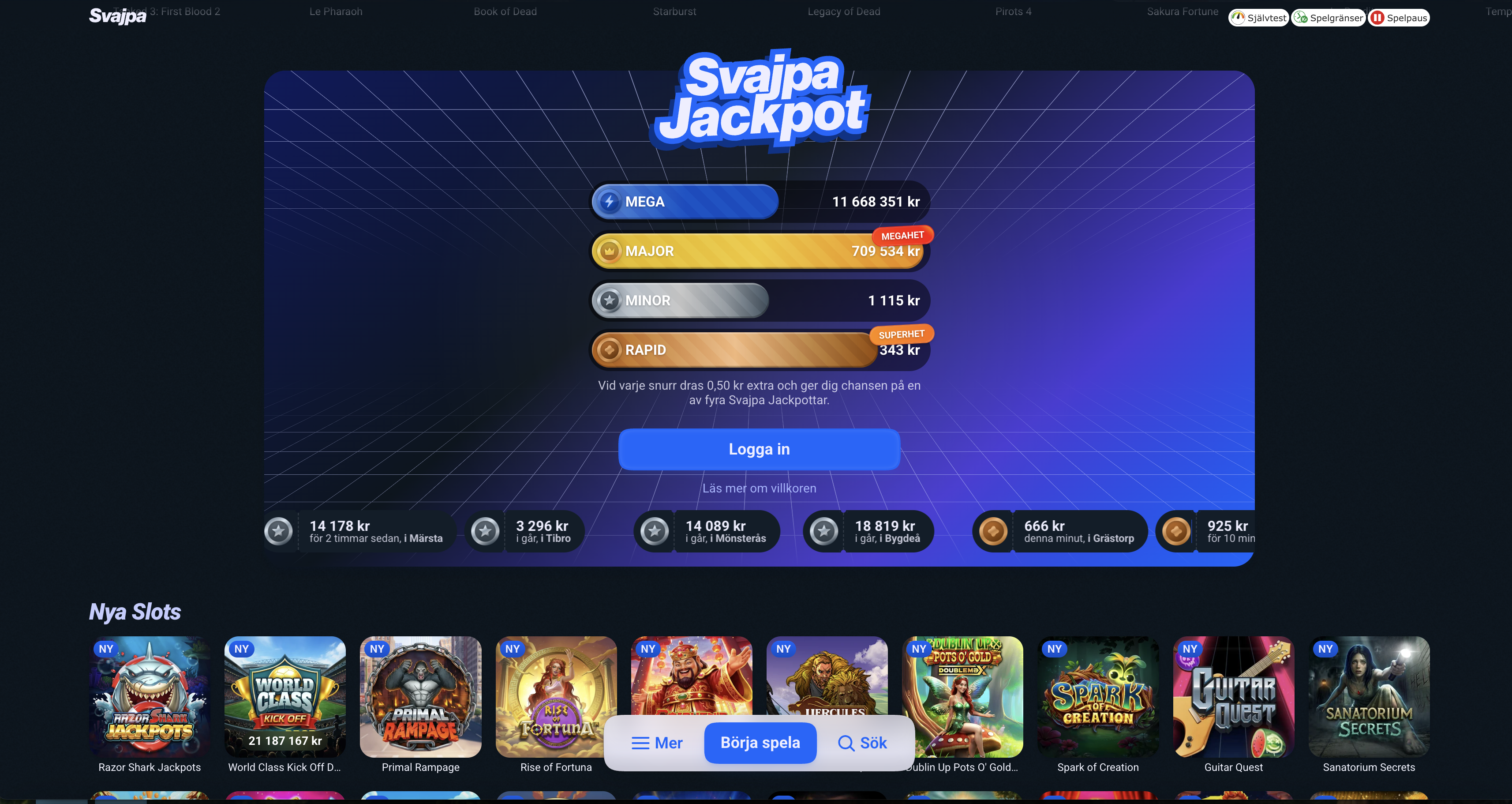 Svajpa jackpots
