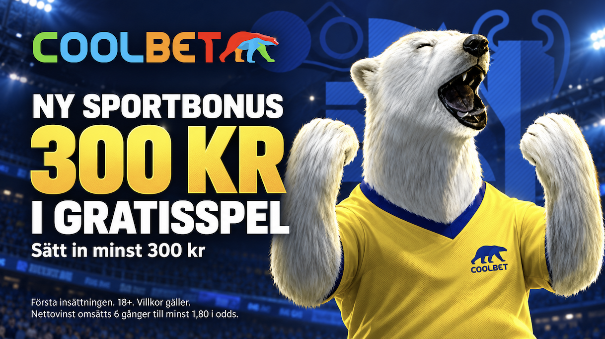 Coolbet med ny sportbonus: Sätt in 300 kronor och få 300 kronor i gratisspel