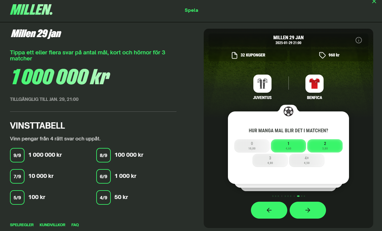 ComeOn Millen: Gör dina val