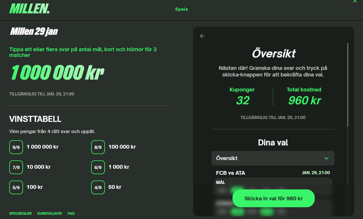 ComeOn Millen: Översikt & inlämning
