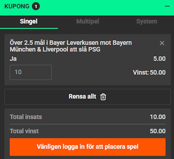 Oddsboost Champions League - Bettingstugan Liverpool - PSG Bayer Leverkusen - Bayern Munchen