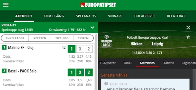 Europatipset Svenska Spel Tips