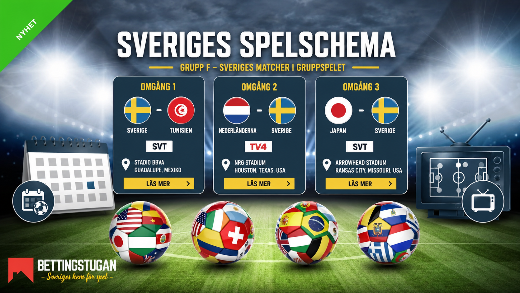 Sveriges spelschema i Fotbolls-VM 2026 - inklusive odds!