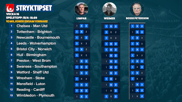 Stryktipset v16 lordag