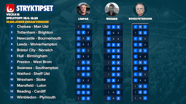 Stryktipset v16 lordag