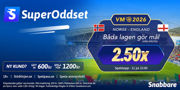 Super Oddset Norge England Snabbare Bettingstugan oddsboost