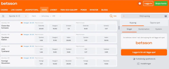 Vy Betsson Sportsbook Ishockey