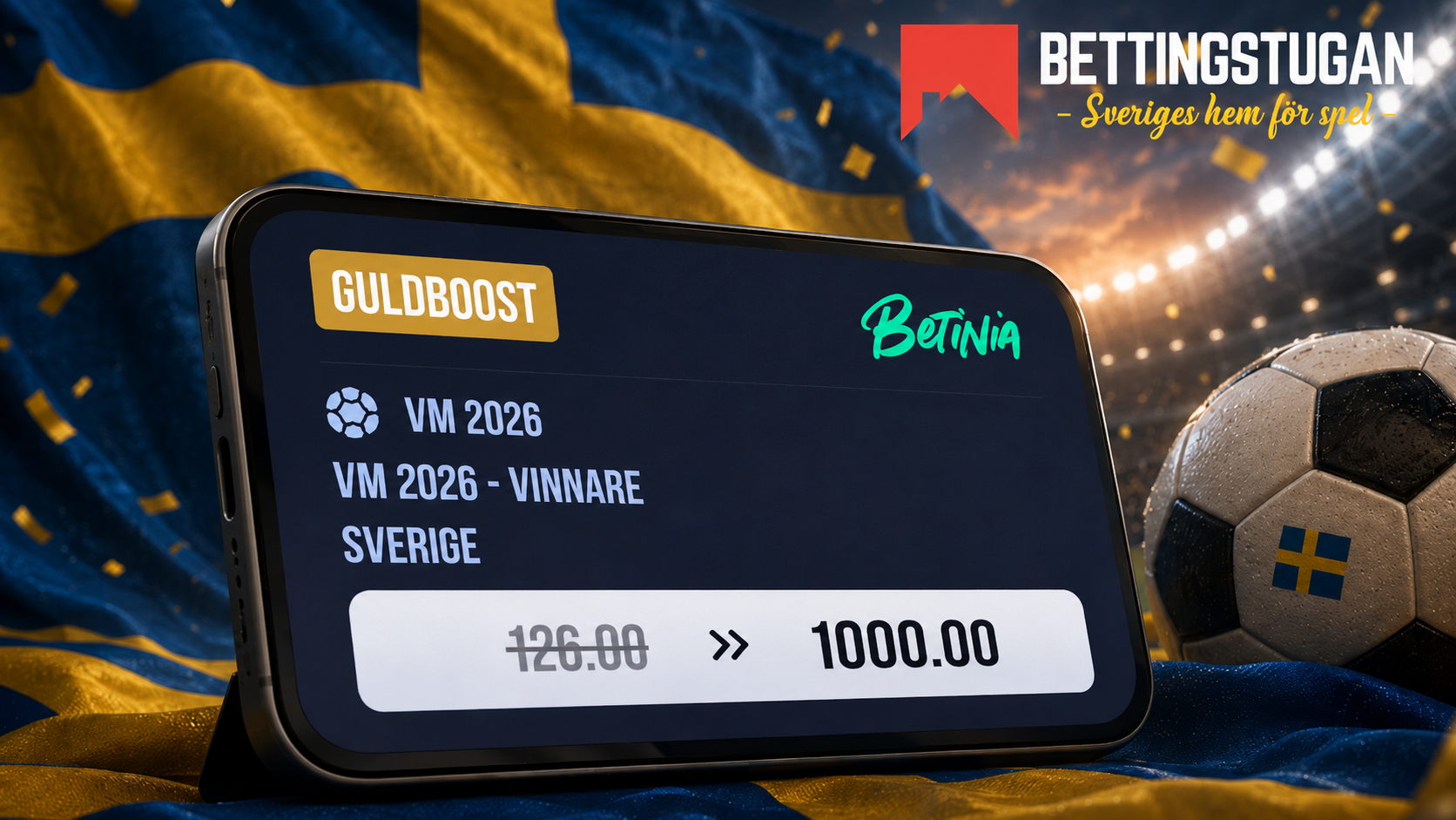 Oddsboost Sverige vinna Fotbolls-VM 2026 Bettingstugan
