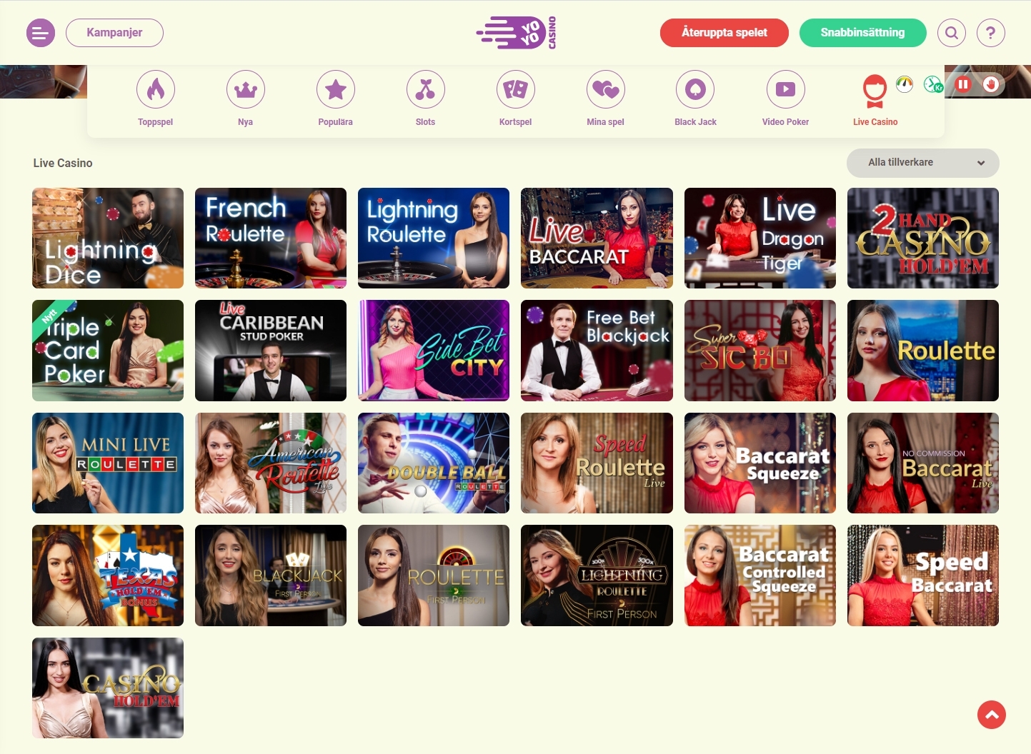 Yo Yo Casino live casino